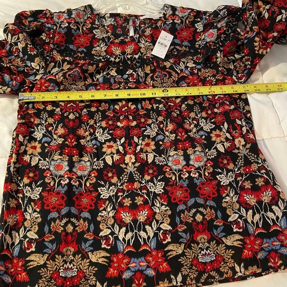 LOFT LONG SLEEVE FOREST RUFFLE SCALLOPED YOKE BLOUSE TOP SIZE SMALL - Picture 10 of 13